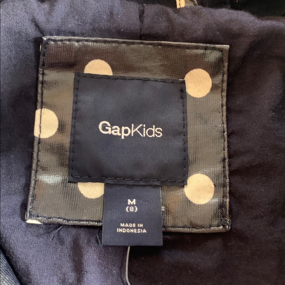 GAP Dark Midnight Hooded Raincoat Jacket Girls Polka Dots 8 *AS IS - Picture 7 of 13